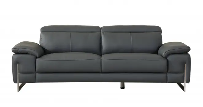Three Piece Indoor Dark Gray Italian Leather Six Person Seating Set