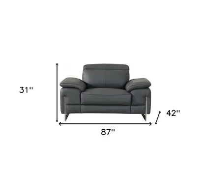 Three Piece Indoor Dark Gray Italian Leather Six Person Seating Set