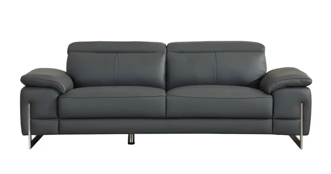 87" Dark Gray Italian Leather Sofa With Silver Legs