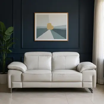 71" Light Gray And Silver Genuine Leather Loveseat