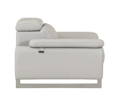 71" Light Gray And Silver Genuine Leather Loveseat