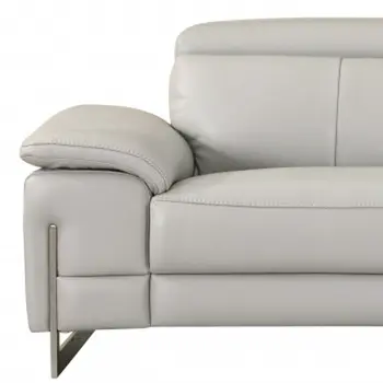 87" Light Gray Italian Leather Sofa With Silver Legs