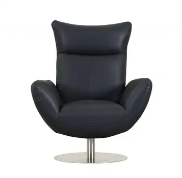 37" Blue And Silver Genuine Leather Lounge Chair