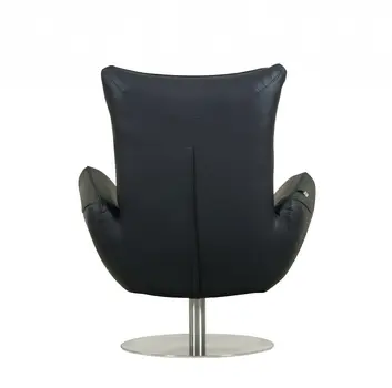 37" Blue And Silver Genuine Leather Lounge Chair