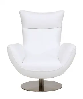 37" White And Silver Genuine Leather Lounge Chair