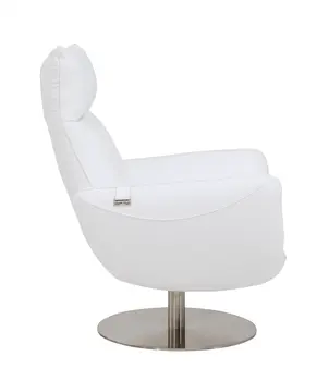 37" White And Silver Genuine Leather Lounge Chair
