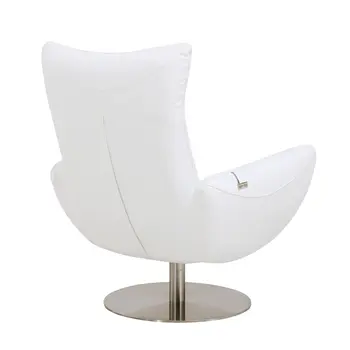 37" White And Silver Genuine Leather Lounge Chair
