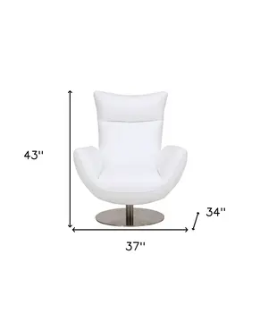 37" White And Silver Genuine Leather Lounge Chair