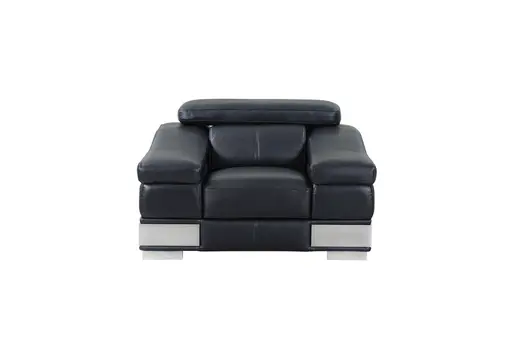 49" Black And Silver Genuine Leather Arm Chair