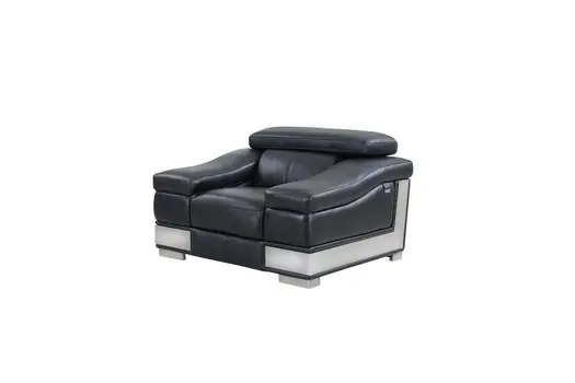49" Black And Silver Genuine Leather Arm Chair