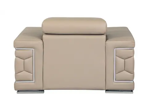 47" Beige And Silver Faux Leather Club Chair