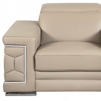47" Beige And Silver Faux Leather Club Chair