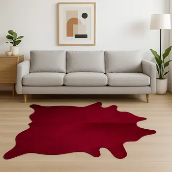 6' X 7' Burgundy Cowhide Area Rug