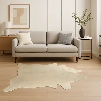 5' X 7' Ivory Cowhide Cowhide Print Area Rug