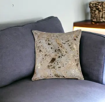 18" Natural And Gold Cowhide Throw Pillow