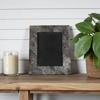 4" x 6" Gray Cowhide Tabletop Picture Frame with Mat