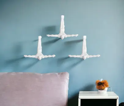 Set of Three White Resin Diving Man Hanging Dimensional Sculpture