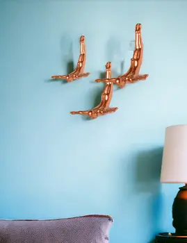 Set of Three Bronze Resin Diving Man Hanging Dimensional Sculpture