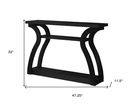 47" Black Floor Shelf Console Table With Shelves
