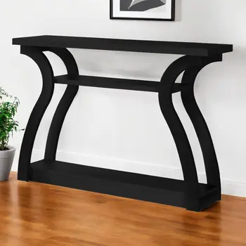 47" Black Floor Shelf Console Table With Shelves