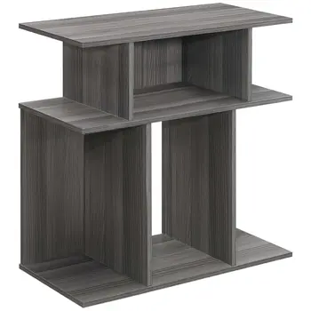 24" Dark Gray Wood End Table With Six Open Shelves