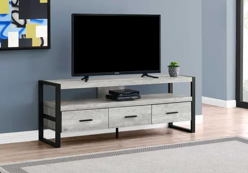 59" Black and Gray Cabinet Enclosed Storage TV Stand