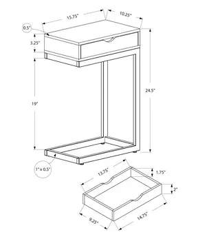 10.25" X 15.75" X 24.5" Cappuccino Finish And Gold Laminated Drawer Accent Table