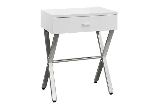 22" Silver And White Wood And Metal End Table With Drawer