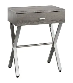 22" Silver And Deep Taupe Wood And Metal End Table With Drawer
