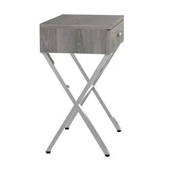 22" Silver And Deep Taupe Wood And Metal End Table With Drawer