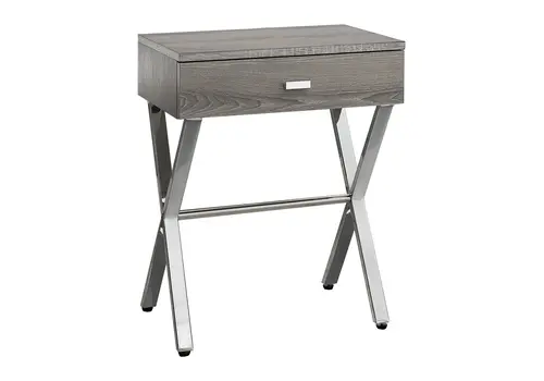 22" Silver And Deep Taupe Wood And Metal End Table With Drawer