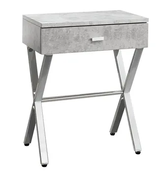 22" Silver And Gray Wood And Metal End Table With Drawer