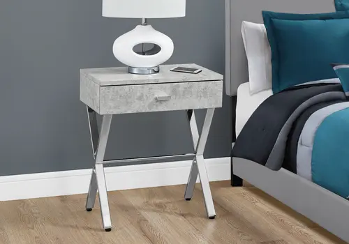 22" Silver And Gray Wood And Metal End Table With Drawer
