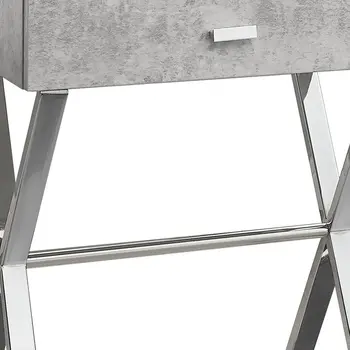 22" Silver And Gray Wood And Metal End Table With Drawer