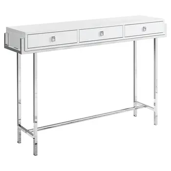 48" White and Silver Console Table And Drawers