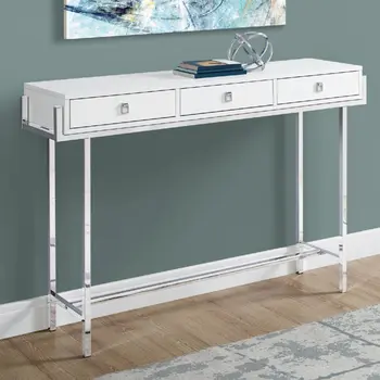 48" White and Silver Console Table And Drawers