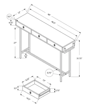 48" Taupe and Silver Console Table And Drawers