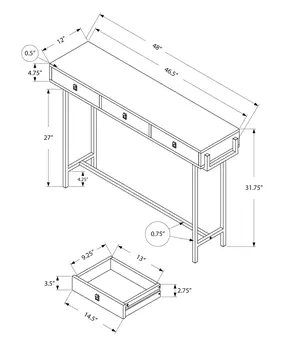 48" Taupe and Silver Console Table And Drawers