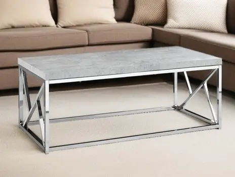 47" Gray And Silver Iron Coffee Table
