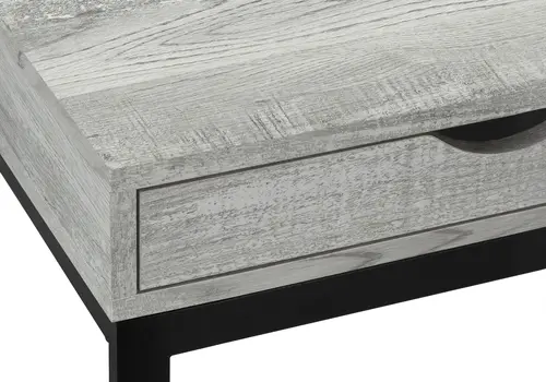 10.25" X 15.75" X 24.5" Grey Finish Drawer And Black Metal Accent Table