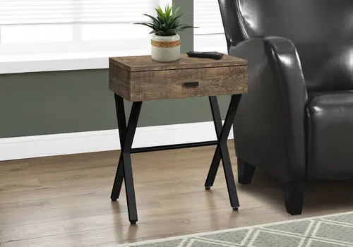 22" Black And Brown Wood And Metal End Table With Drawer
