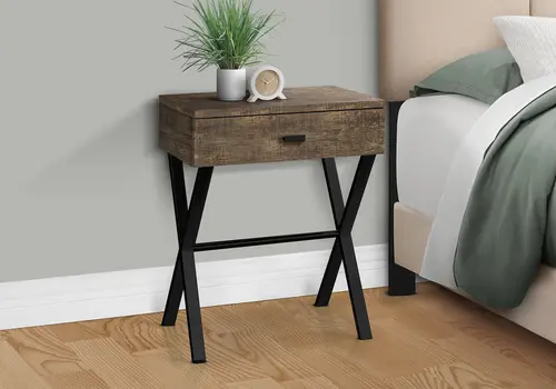 22" Black And Brown Wood And Metal End Table With Drawer