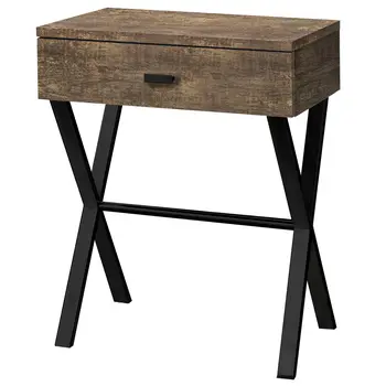 22" Black And Brown Wood And Metal End Table With Drawer