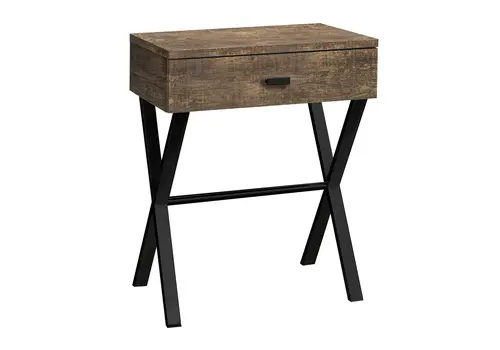 22" Black And Brown Wood And Metal End Table With Drawer