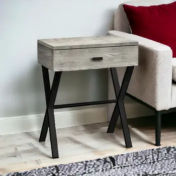 22" Black And Gray Wood And Metal End Table With Drawer