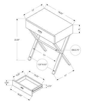 22" Black And Gray Wood And Metal End Table With Drawer