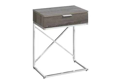 24" Silver And Taupe Wood And Metal End Table With Drawer