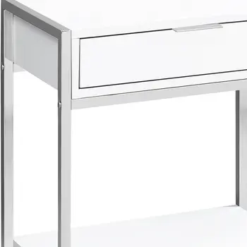 24" Silver And White Wood And Metal End Table With Drawer And Shelf