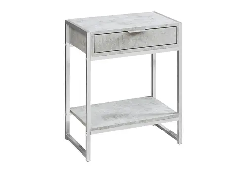 24" Silver And Gray Wood And Metal End Table With Drawer And Shelf