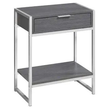 24" Silver And Gray Wood And Metal End Table With Drawer And Shelf